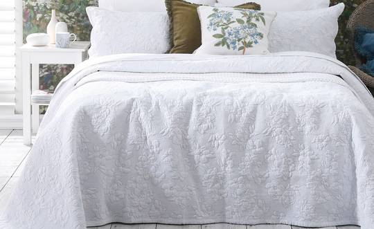 MM Linen - Nalini Bedspread Set/Eurocases  - White